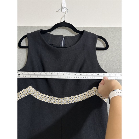 Vtg 60s 70s maxi dress womens Handmade black Empire Mod Retro Silver Gold Trim M - Picture 8 of 16